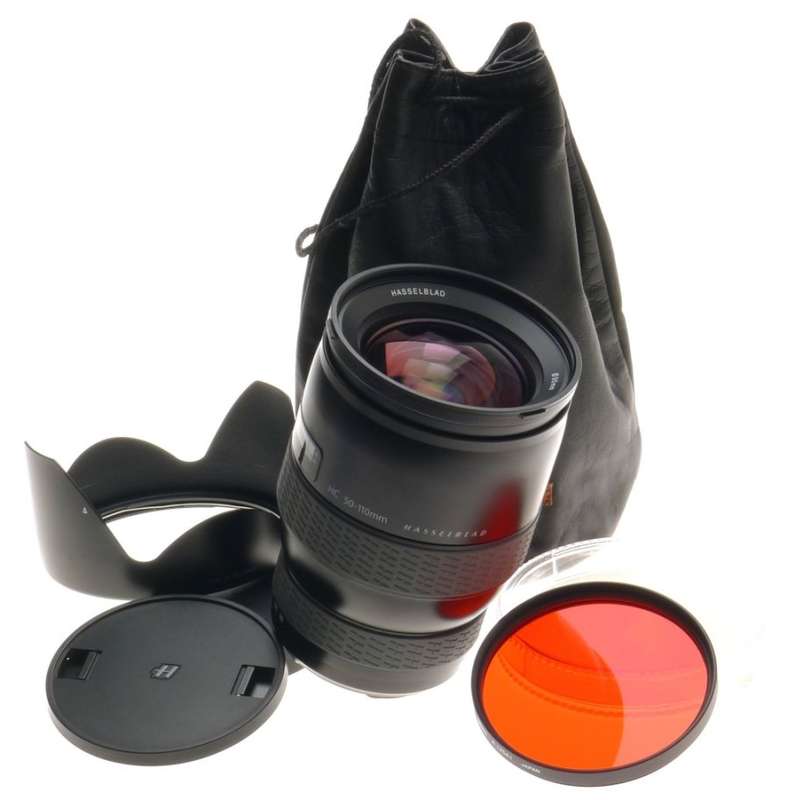 HASSELBLAD HC 1:3.5-4.5/50-110mm CAMERA ZOOM LENS RED FILTER HOOD CAPS CASE MINT