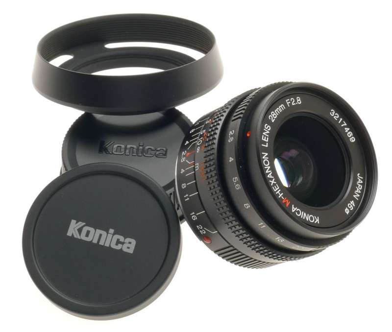 KONICA M-HEXANON LEICA 28mm F/2.8 KM LEICA MOUNT BOX CASE HOOD CAPS NEW 1:2.8/28