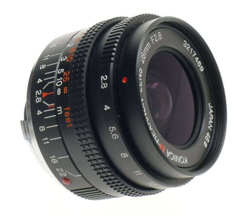 KONICA M-HEXANON LEICA 28mm F/2.8 KM LEICA MOUNT BOX CASE HOOD CAPS NEW 1:2.8/28