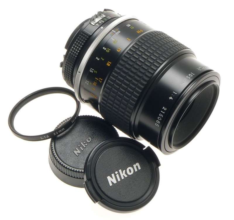 MICRO-NIKKOR 105mm 1:4 FILTER CAPS HOOD 4/105mm MINT SLR 35mm BLACK CAMERA LENS