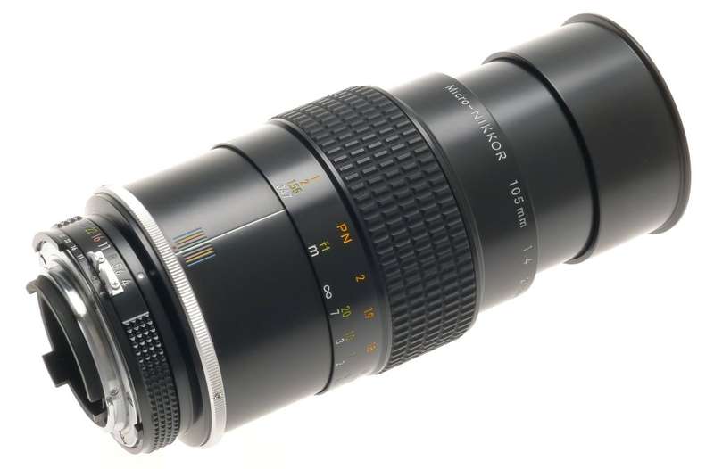 MICRO-NIKKOR 105mm 1:4 FILTER CAPS HOOD 4/105mm MINT SLR 35mm BLACK CAMERA LENS