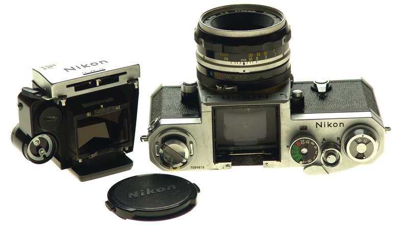 NIKON F VINTAGE SLR CAMERA HOLLOW WINDER CHROME CASE MINT- NIKKOR-H 2/50mm f=50