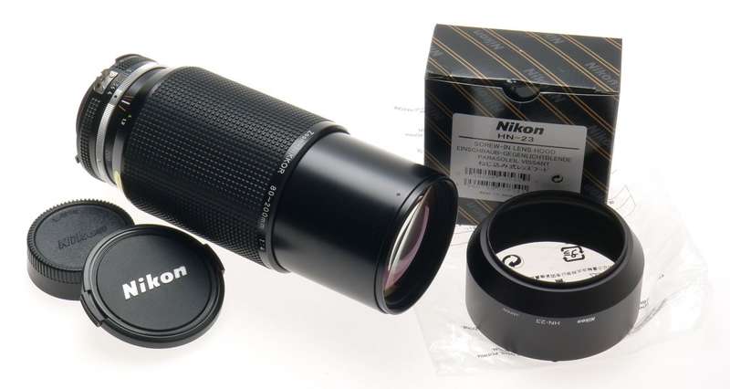 AI-S NIKON ZOOM-NIKKOR 80-200mm 1:4 SLR CAMERA LENS HN-23 LENS HOOD CAPS PERFECT