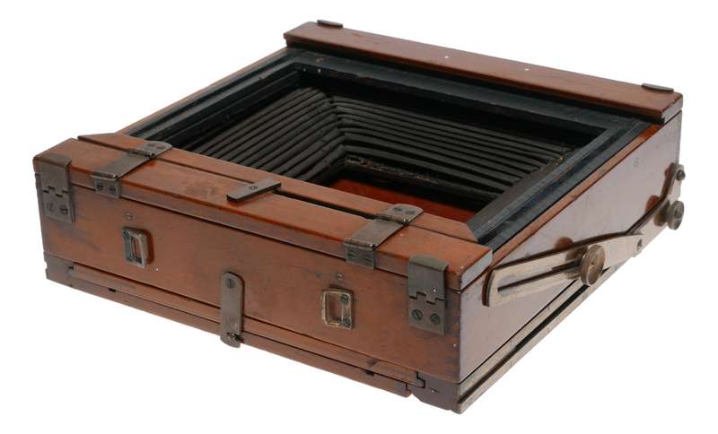 Large format wood vintage bellows folding camera frame used parts box