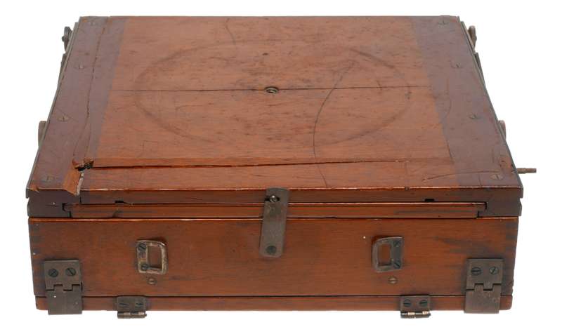 Large format wood vintage bellows folding camera frame used parts box