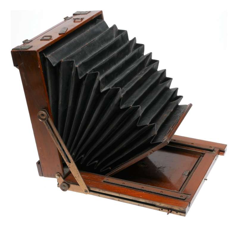 Large format wood vintage bellows folding camera frame used parts box