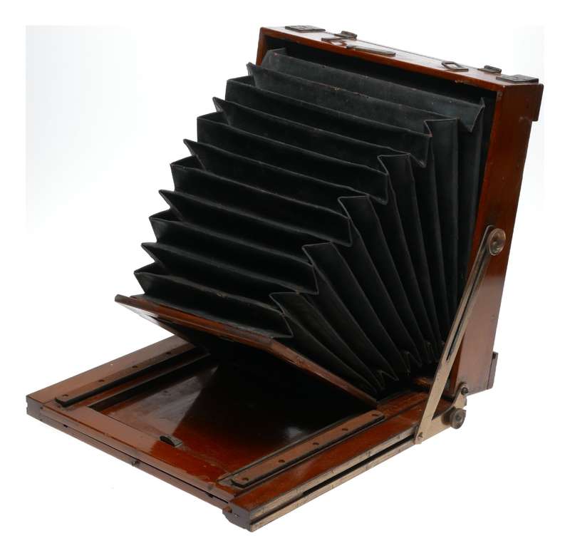Large format wood vintage bellows folding camera frame used parts box