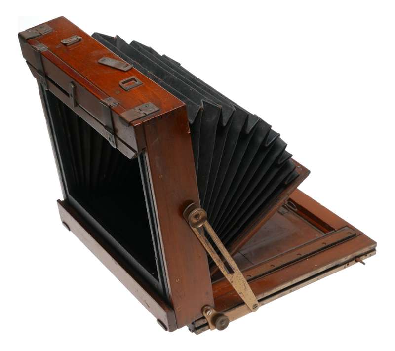 Large format wood vintage bellows folding camera frame used parts box