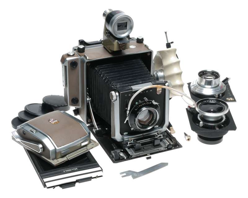 Linhof Technica IV 4x5 film camera 3 lenses grip cable finder backs set
