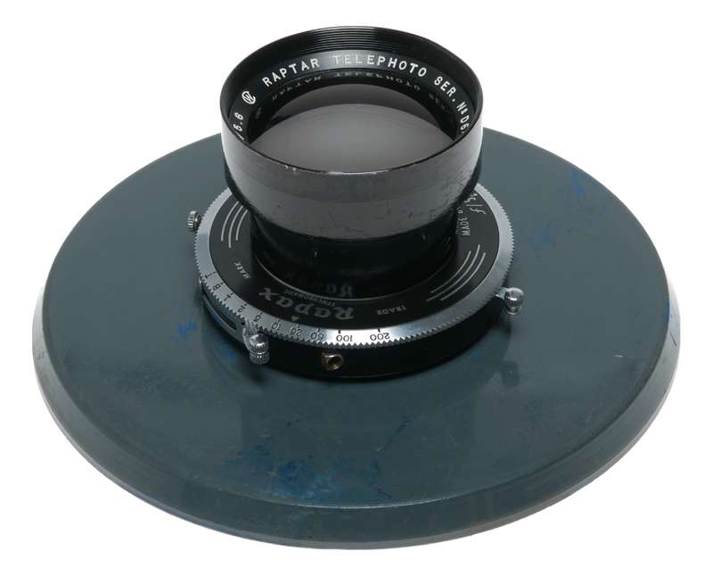 Raptar Telephoto Wollensak 10 inch f/5.6 lens with shutter and board