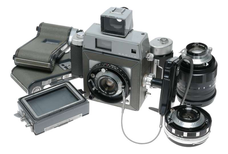 Mamiya Universal Press film Camera set 3 lenses 3 backs viewfinder vintage set