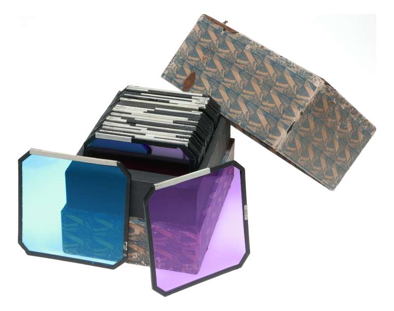 Large set of various color glass filters heavy box 120x120mm quality