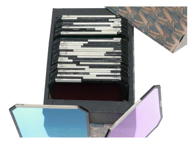Large set of various color glass filters heavy box 120x120mm quality