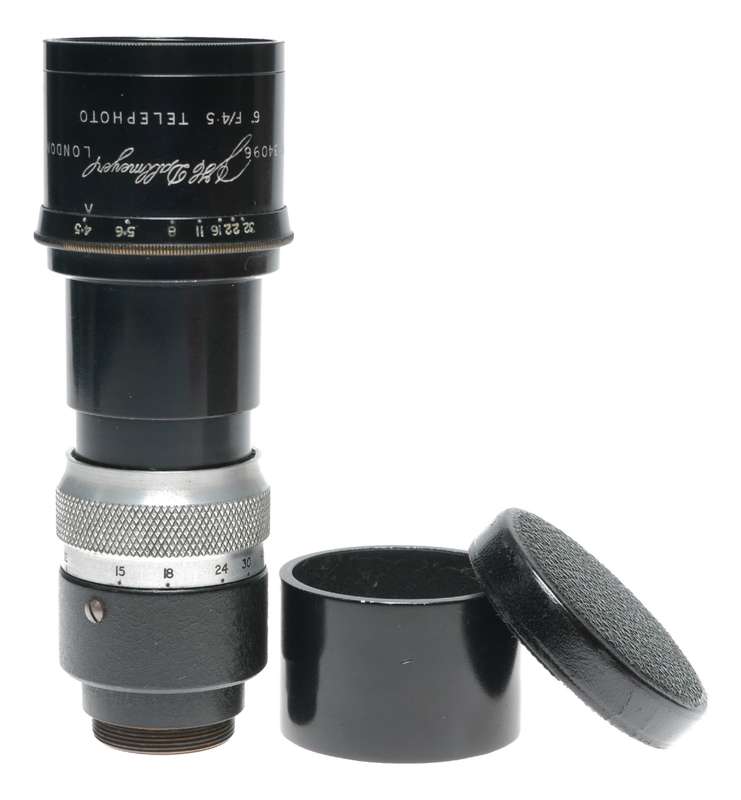 Dallmeyer 6 inch f4.5 Telephoto C mount 1 inch vintage lens case hood