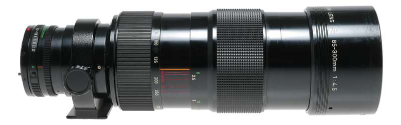 Canon FD 85-300/4.5 Zoom lens fits SLR 35mm film camera set box hood caps