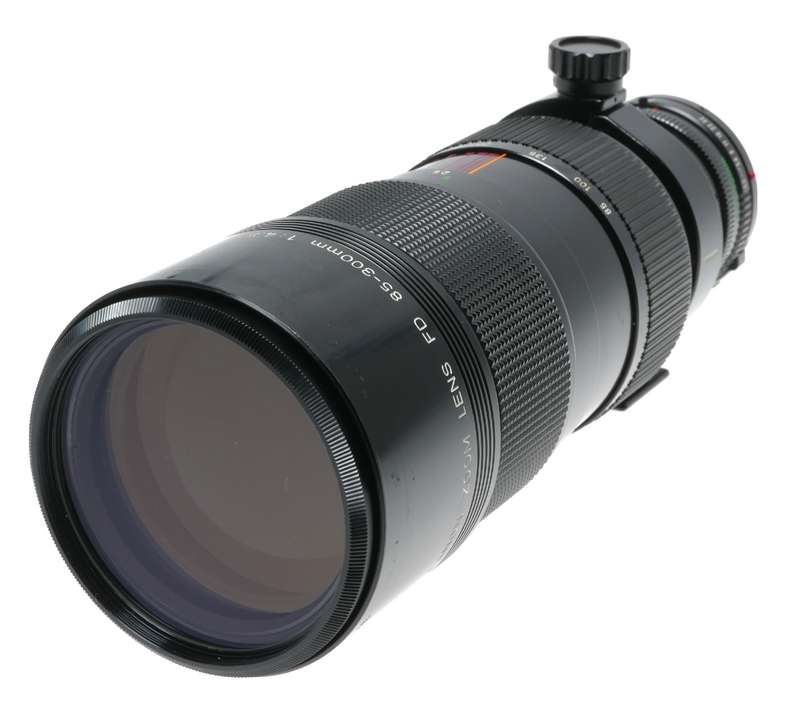 Canon FD 85-300/4.5 Zoom lens fits SLR 35mm film camera set box hood caps