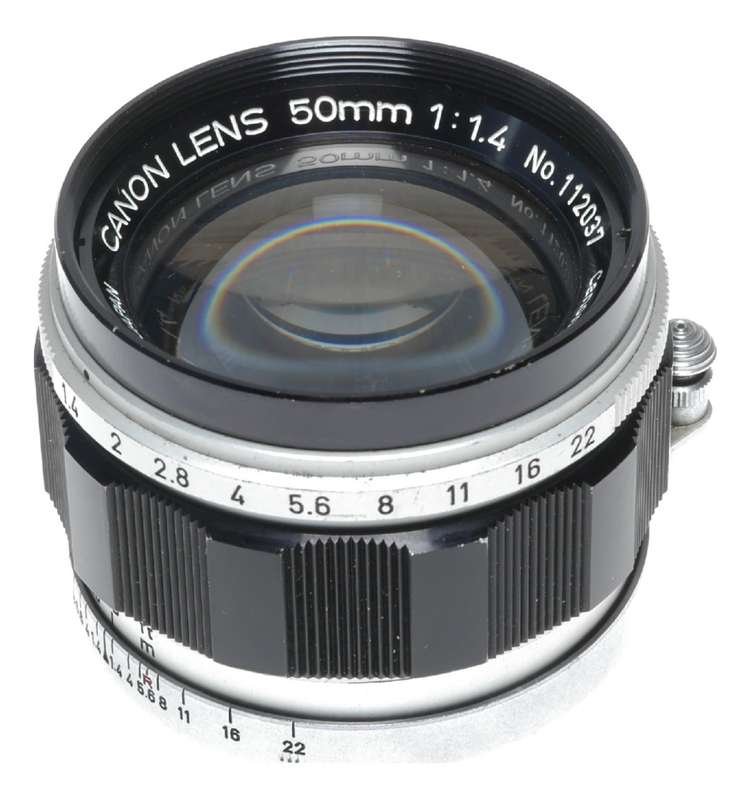 Canon lens 50mm 1:1.4 RF coupled M39 LTM Leica screw mount 1.4/50 Prime