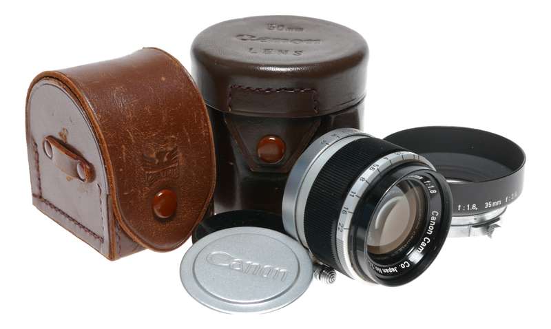 Canon lens 50mm 1:1.8 RF coupled M39 LTM Leica screw mount 1.8/50 hood set