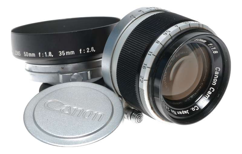 Canon lens 50mm 1:1.8 RF coupled M39 LTM Leica screw mount 1.8/50 hood set