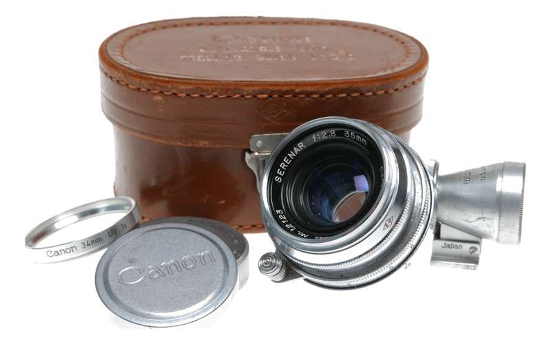 Canon Serenar 1:2.8 35mm lens 2.8/35mm RF coupled LTM Leica screw finder set