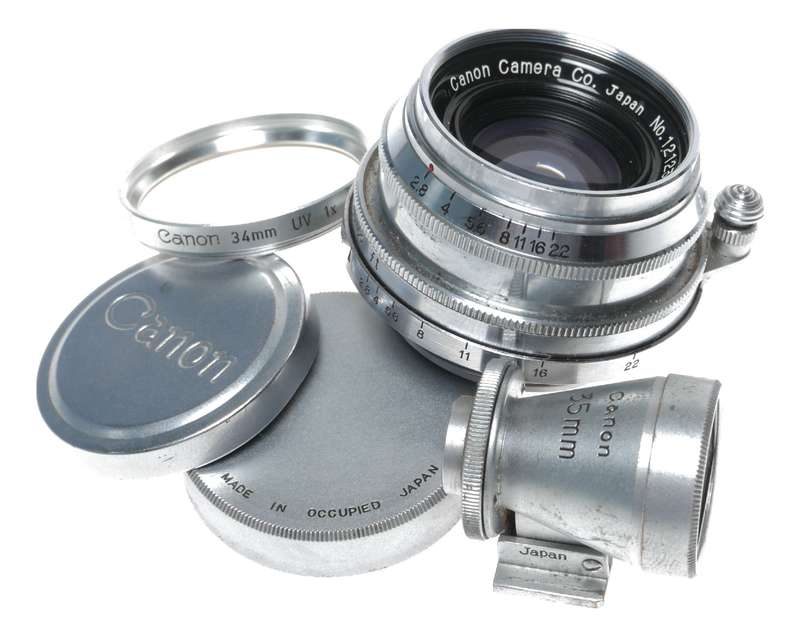Canon Serenar 1:2.8 35mm lens 2.8/35mm RF coupled LTM Leica screw finder set