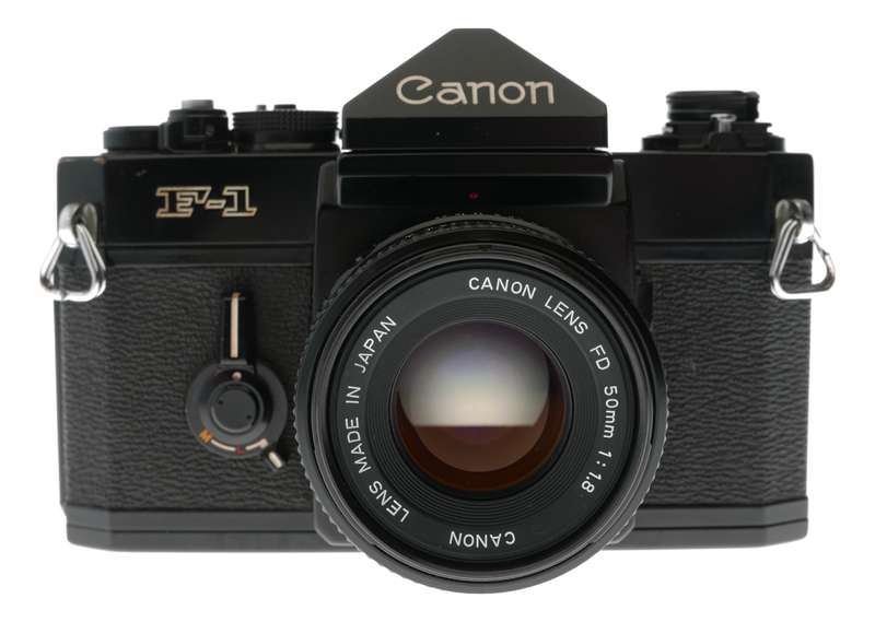 Canon F-1 SLR black 35mm film camera FD 1.8 F=50mm case cap set