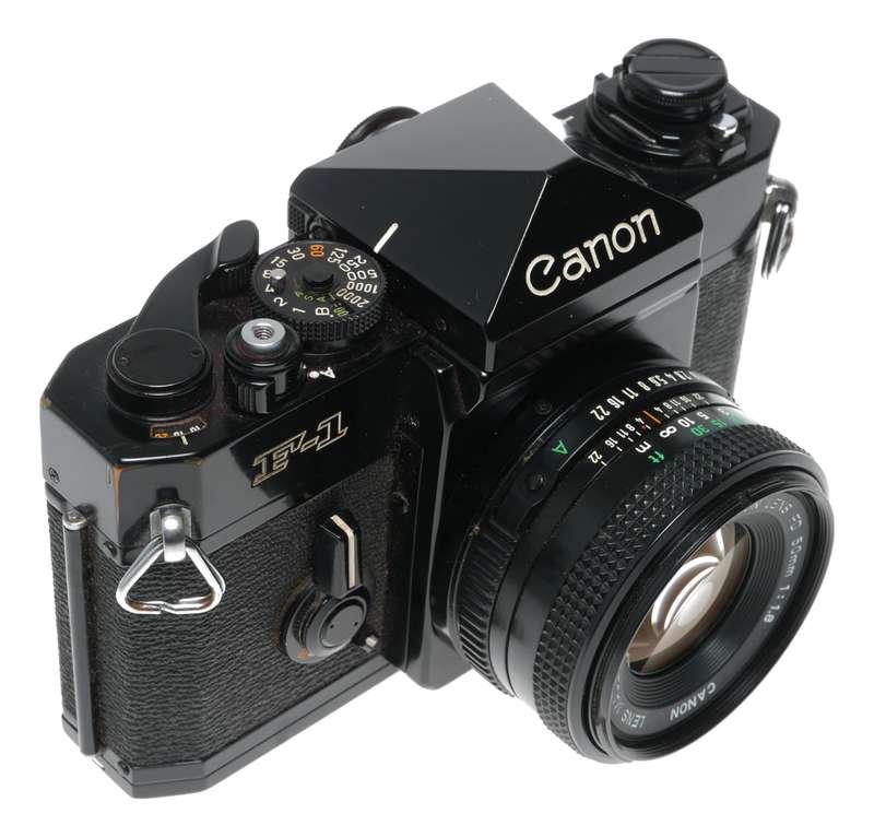 Canon F-1 SLR black 35mm film camera FD 1.8 F=50mm case cap set