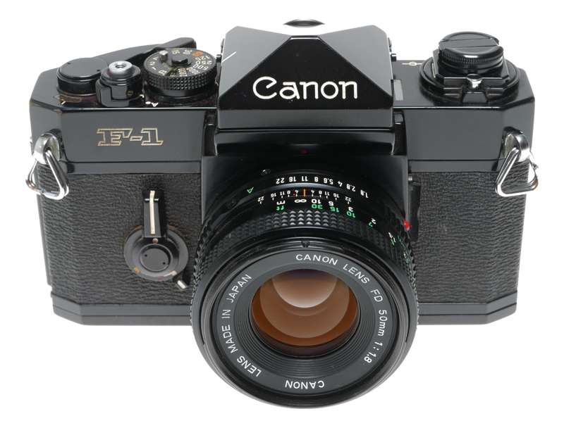 Canon F-1 SLR black 35mm film camera FD 1.8 F=50mm case cap set