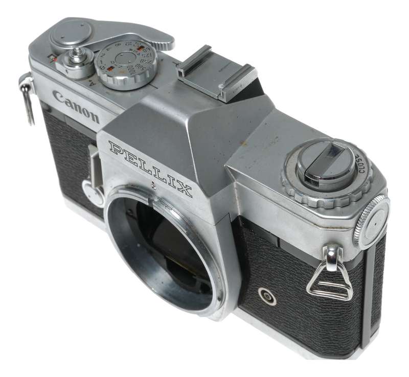 Canon Pellix SLR 35mm chrome film camera body black leather case
