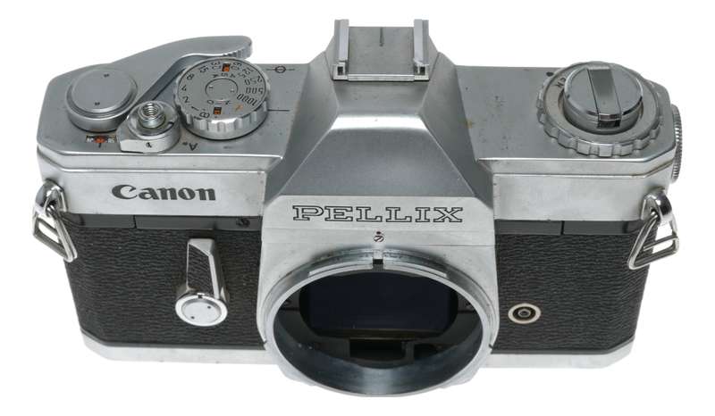 Canon Pellix SLR 35mm chrome film camera body black leather case