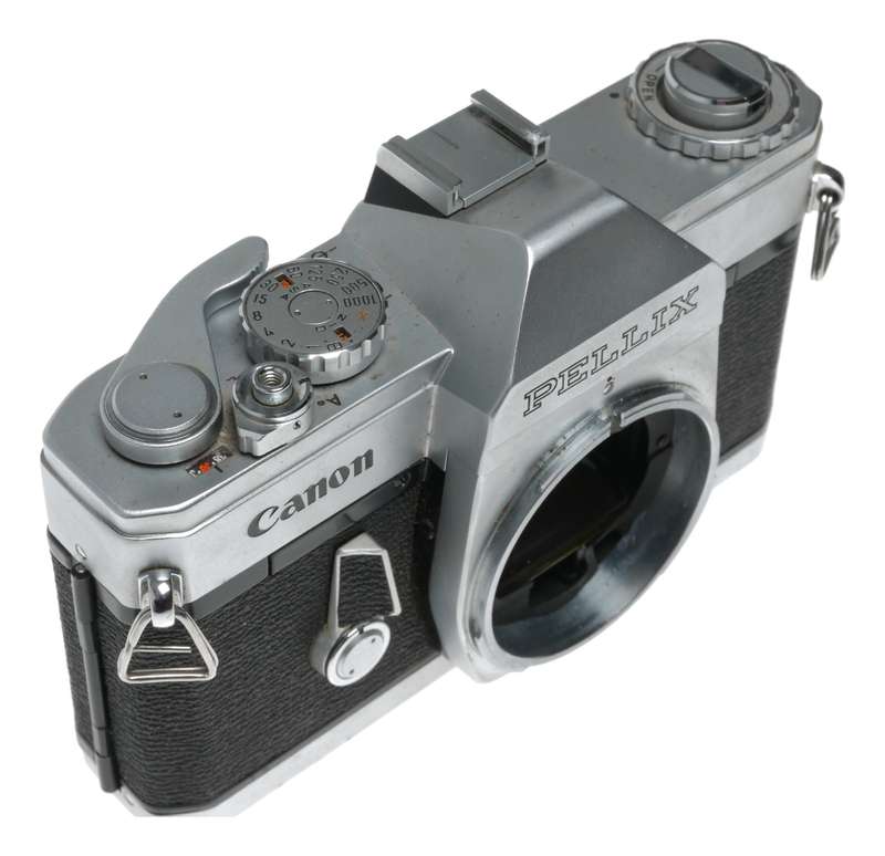 Canon Pellix SLR 35mm chrome film camera body black leather case
