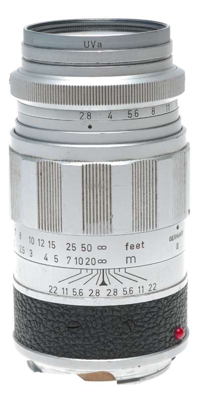 Elmarit 2.8/90mm Leica M Leitz camera lens with hood caps and filter set