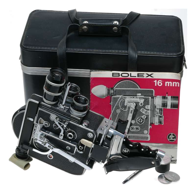 Bolex H16 RX Reflex 3 lens turret 16mm movie camera Yvar Switar lenses Xtra's