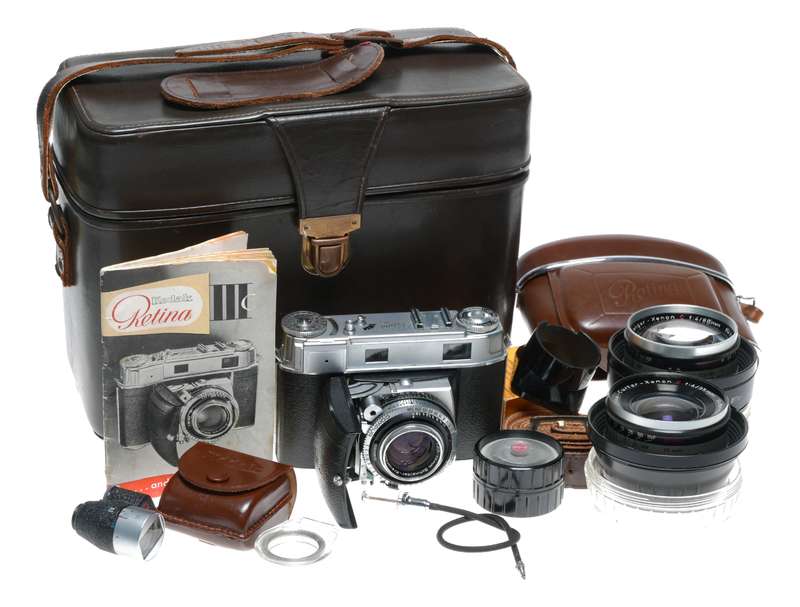 Kodak IIIc vintage camera set 3 lenses Curtar 4/35mm finder case Xtra's