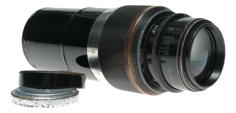 Leica Black Paint Pre war Elmar 135mm f4.5 lens # 962 with caps RF screw mount