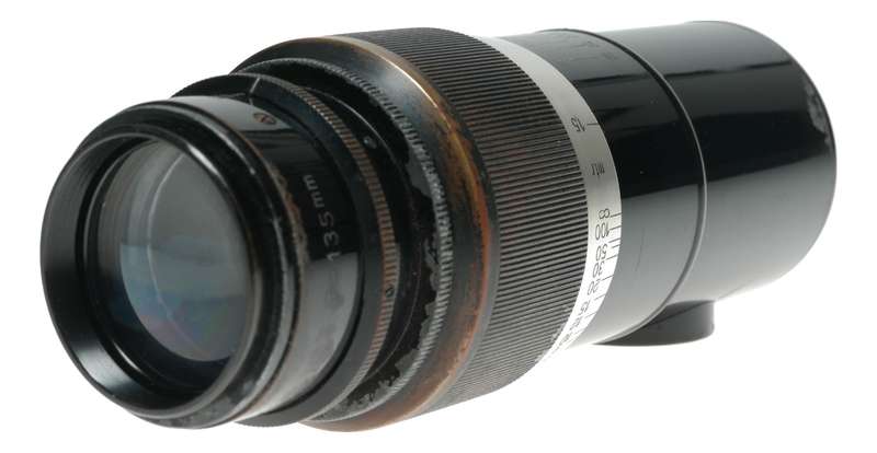 Leica Black Paint Pre war Elmar 135mm f4.5 lens # 962 with caps RF screw mount