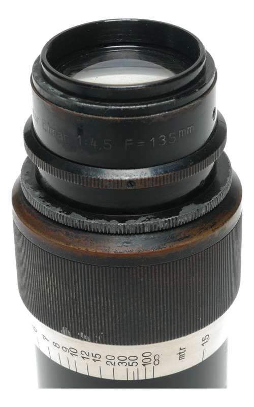 Leica Black Paint Pre war Elmar 135mm f4.5 lens # 962 with caps RF screw mount