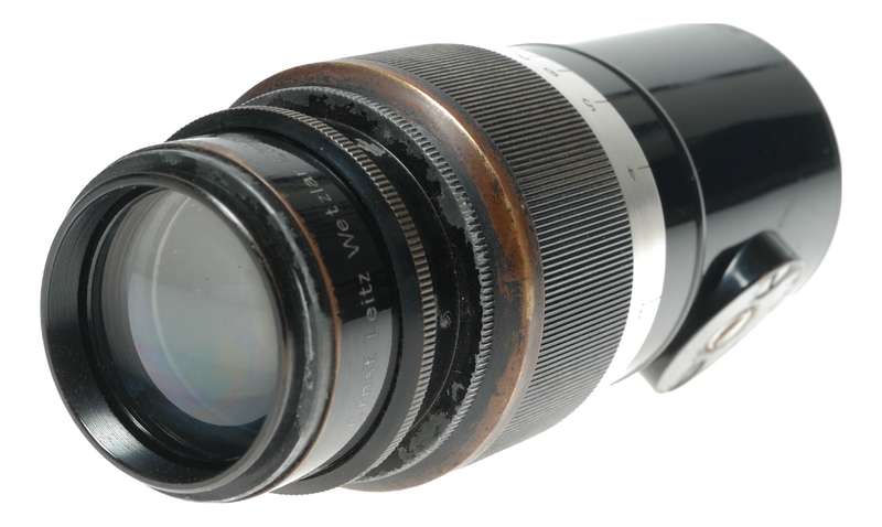 Leica Black Paint Pre war Elmar 135mm f4.5 lens # 962 with caps RF screw mount
