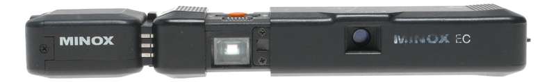Minox EC black spy camera with flash accessory box and manual