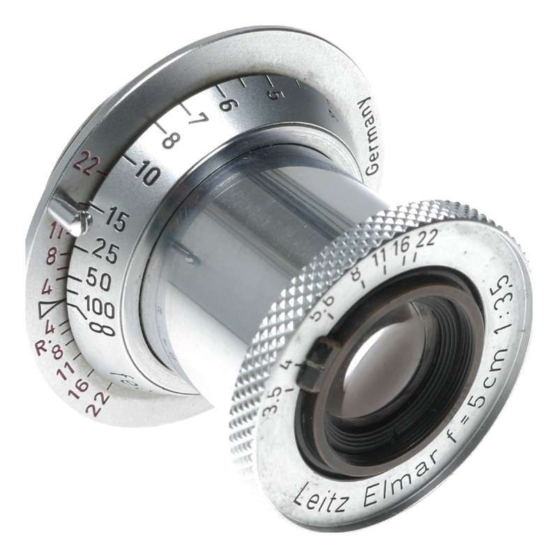 Leitz Elmar Red Scale 1:3.5 f=5cm M39 RF coupled with M adapter hood