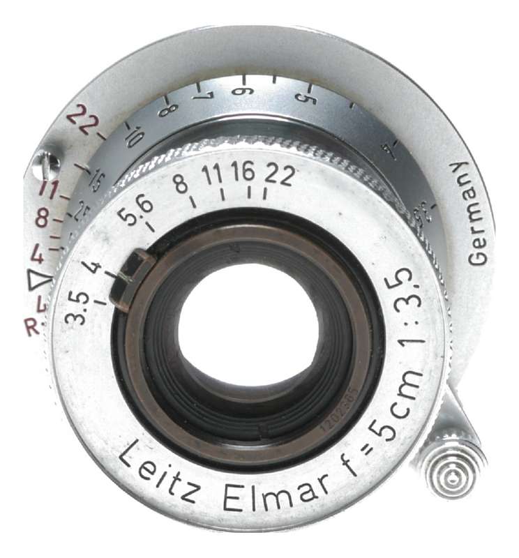Leitz Elmar Red Scale 1:3.5 f=5cm M39 RF coupled with M adapter hood