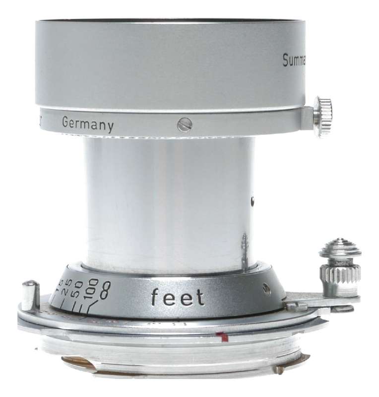 Leitz Elmar Red Scale 1:3.5 f=5cm M39 RF coupled with M adapter hood