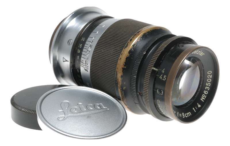 Leica Black paint 1:4 f=9cm vintage RF screw mount M39 Leitz lens caps