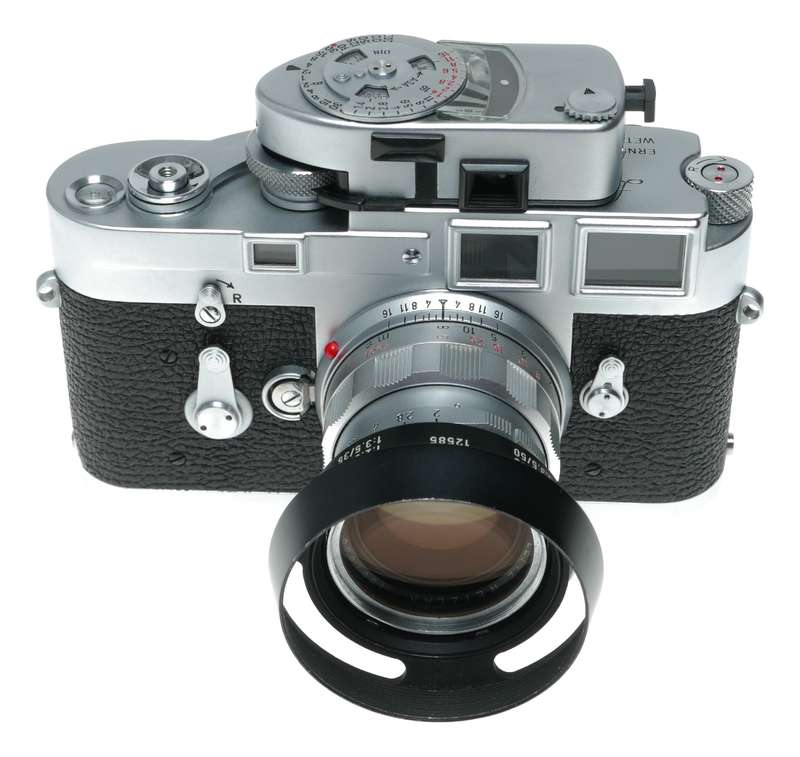 Leica M3 film camera Summicron 2/50 vented hood meter case pristine
