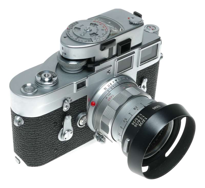 Leica M3 film camera Summicron 2/50 vented hood meter case pristine
