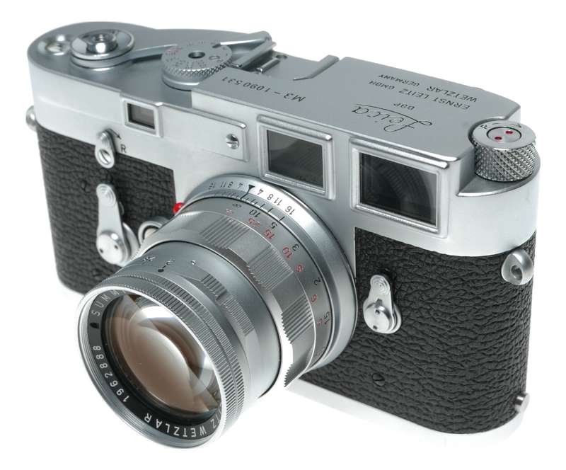 Leica M3 film camera Summicron 2/50 vented hood meter case pristine