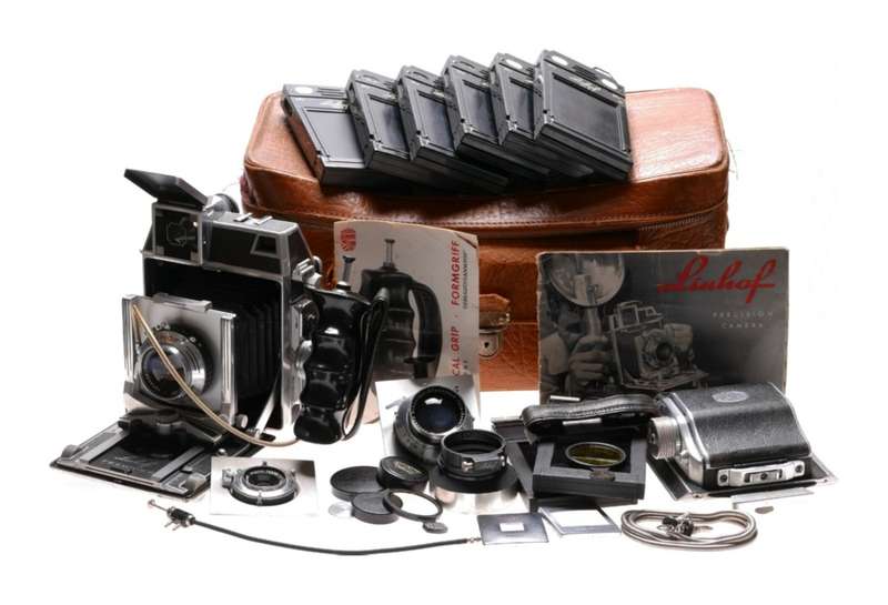 Linhof 6x9 large camera kit 3 lenses cams grip hoods filters back holders more
