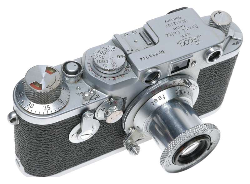 Leica IIIf film camera LTM red dial self timer red scale Elmar 3.5/50 mm lens