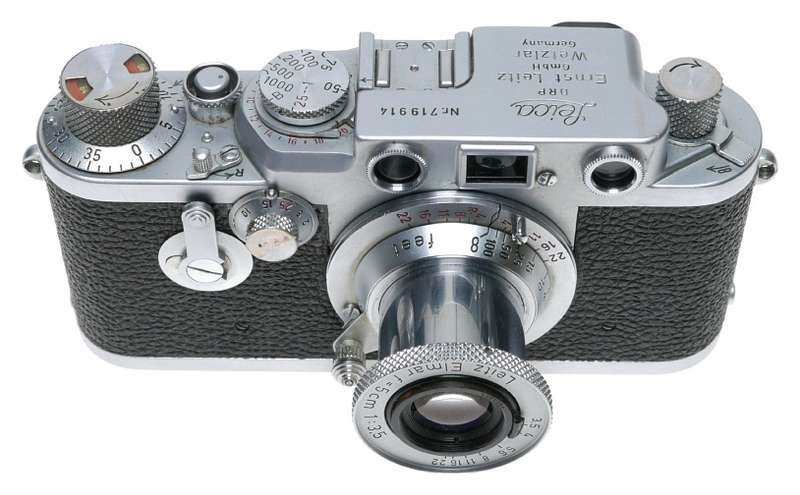 Leica IIIf film camera LTM red dial self timer red scale Elmar 3.5/50 mm lens