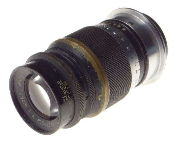 Pre war f=90mm Black paint vintage 1:4 Elmar f=9cm 4/90 bakelite caps clean used